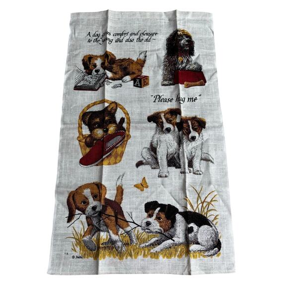 Kay Dee pure linen kitchen tea towel dog lovers love dogs puppies novelty print - Picture 9 of 9